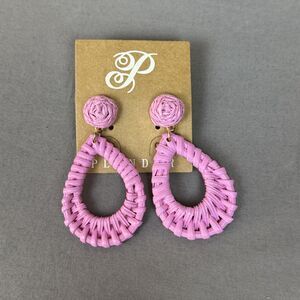 Plunder Earrings Pink Teardrop Woven Dangle Drop Womens Statement Western Boho